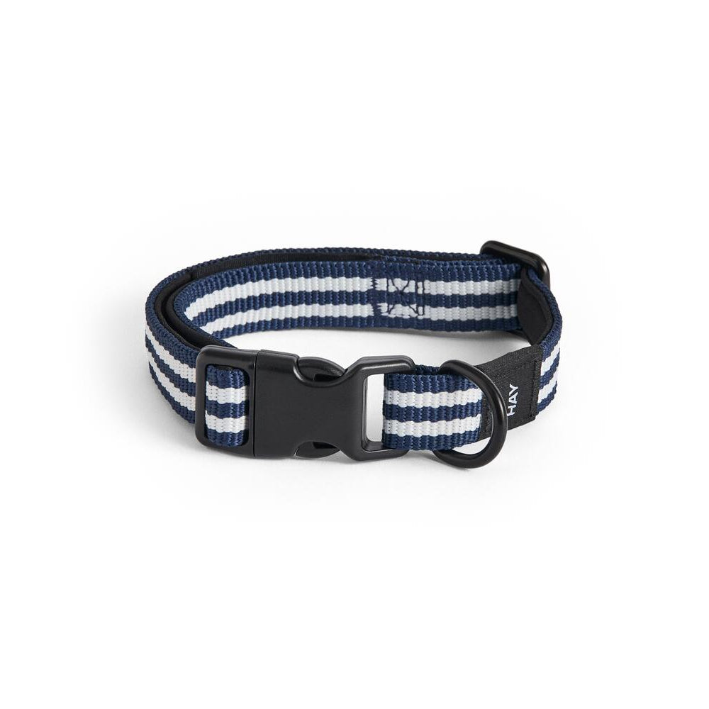 Flat hundehalsbånd - Blue and white stripe